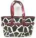 Large Giraffe Print Tote Bag Chrome Hardware Red Trim