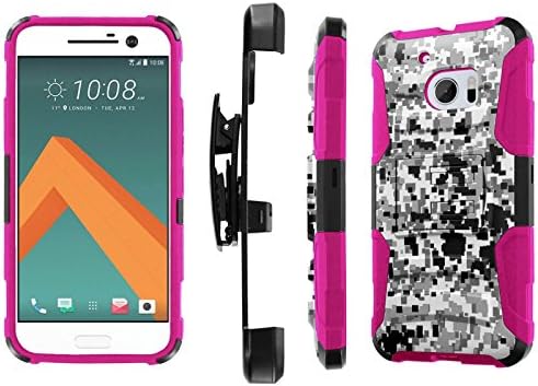 HTC 10 Case, [NakedShield] [Black/ Hot Pink] Heavy Duty Holster Armor Tough Case + [Screen Protector] - [Urban Camouflage] for HTC One M10 / HTC 10