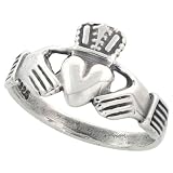 Sterling Silver Diamond Cut Claddagh Ring, size 8.5