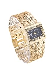 New Classic Fashion Quartz Womens Gold Diamond Case Alloy Band Bracelet Watch