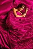 6 Piece Satin Duvet Cover Bedding Sheet Set Double Size Bed Fuchsia Pink