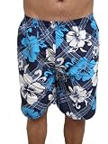 Badeshorts elastischer Bund mit Kordelzug und zwei Seitentaschen Badehose Hawaii M L XL XXL, Fb.:dunkelblau;Kleidergr. Herren:S / M