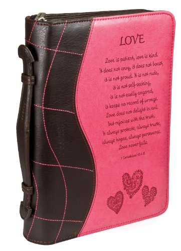 Christian Art Gifts Women's Fashion Bible Cover Love 1 Corinthians 13:4-8, Pink Faux Leather, Large