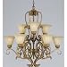 Chandelier 9 light fixture silvery gold leaf finish Scavo glass Fleur deLis