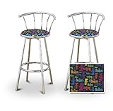 2 Beatles Print Chrome Swivel Bar Stool Barstools