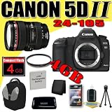 Canon EOS 5D Mark II 21.1MP Digital SLR Camera w/ EF 24-105mm f/4 L IS USM Lens DavisMAX LPE6 Battery UV 4GB deluxe BackPack Bundle