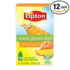 Lipton Green Tea To Go, Mandarin and Mango, 10-Count Boxes (Pack of 12)