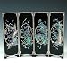 Mother of Pearl Inlay Art Orchid, Chrysanthemum, Bamboo and Plum Flower Design Decorative Black Wood Mini Folding Screen Wall Plaque Asian Oriental Home Decor