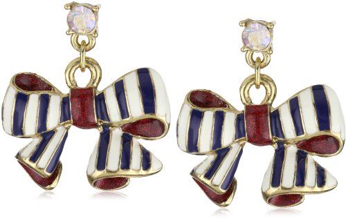 Deal Betsey Johnson “Spectator” Striped Bow Drop Earrings Guides