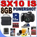 Canon Powershot SX10 IS (2665B001) 10.0MP 20x Optical Zoom Digital Camera BigVALUEInc Accessory Saver 8GB NiMH Bundle + MORE