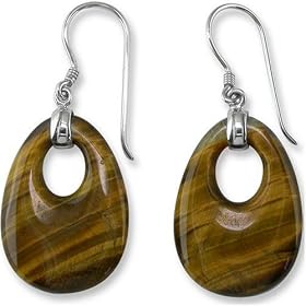 Sterling Silver Donut Tiger Eye Dangle Earrings by Sajen by 