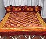 King Size Patch Lace & Mirror Work Silk bed sheet Bedspread with Pillow Cov ....