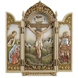 Crucifixion Tryptych Frame Mary Jesus Religious Statue