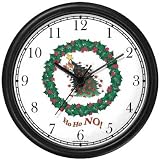 Orange Cat in Christmas Tree Falling in Christmas Wreath - JP Wall Clock by WatchBuddy Timepieces (Black Frame)