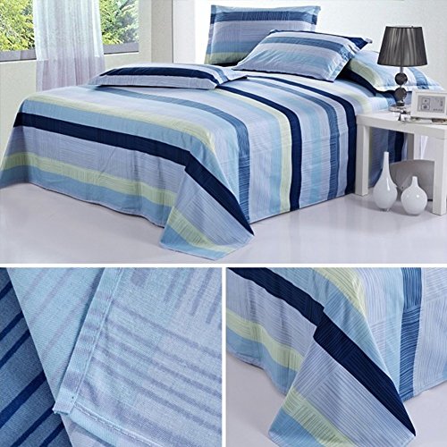 Urparcel Cotton Bedding Bed Sheet Pattern Print Sheet Bedspread Blue Striped 160 x 230cm