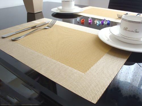 Gracelife 4/pack Gold PVC Weave Dining Room Placemats Heat Insulation Anti-skid Stain-resistant Simple Style Protective Table Pad Dining Room Placemats Heat Insulation Household Placemats Anti-skid Table Mat