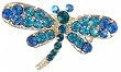 Hair Clip - H9 - Crystal Dragonfly - Med Size (1-5/8"x 1") - Alligator Clip Style ~ Aqua and Blue Zircon on Goldtone Metal