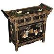 Handmade 31" Black Lacquer Wood Cabinet Buffet With Jade & Mother of Pearl - Pagoda Shape