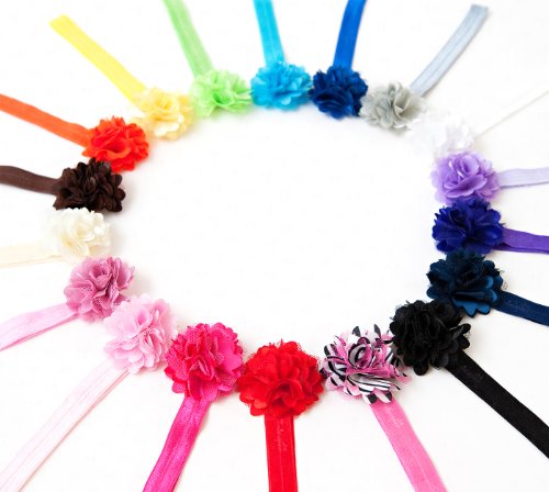 Ema Jane - Mini Satin Mesh Hair Flowers Glued to Iridescent Skinny Headbands (18 Pack)