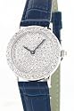 14K Solid Gold Womens' Iced Out (!) Watch with Pave Set Diamonds (1 Carat!) Blue Leather Band