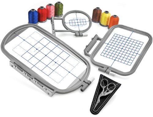 3-Hoop Embroidery Package w/ Embroidery Thread and Scissors for Brother SE270D, SE-350, SE-400, HE-120, HE-240, Innovis 500D, Innovis 900D, Innovis 950D, LB6770PRW, LB6800PRW, Babylock Sofia A-Line and Babylock Intrigue