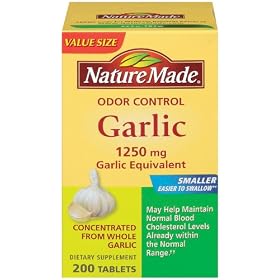 Nature Made Odor Control Garlic, Virtually No Odor, 1250mg, 200 Tablets