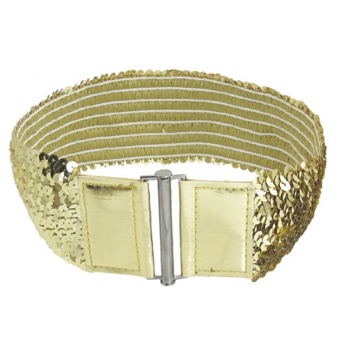 Woman Dress Shirt Decor Fashion Gold Tone Sequin Elastic Cinch Belt