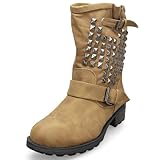MQ23 Damen bequeme Halbshaft-Stiefeletten mit Blockabsatz 908 Camel Gr. 38