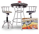 Chrome Bar Table & 2 Chrome Adjustable 24"-29" African Fabric Seat Barstool ....