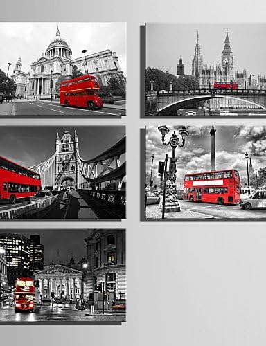 Stretched Canvas Art The Red Bus In European Cities Series Decoration Painting MINI SIZE One Pcs , 7" x 10"