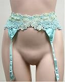 Venus 2 pack SATIN AQUA FLORAL GARTER BELT #0095 S