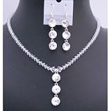 Nsc612 Drop Down Pendant Necklace Set Genuine Swarovski Clear Crystals Handmade Drop Down Jewelry Set Sterling Silver Earrings Necklace Set with Gift Box