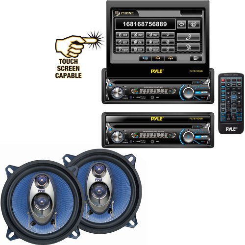 Pyle Vehicle Audio System for Car, Van, Truck, Mobile etc. - PLTS78DUB 7'' Single DIN In-Dash Detachable Motorized Touch Screen TFT/LCD Monitor w/ DVD/CD/MP3/MP4/USB/SD/AM-FM Bluetooth Receiver - PL53BL 5.25'' 200 Watt Three-Way Speakers (Pair) On Sale
