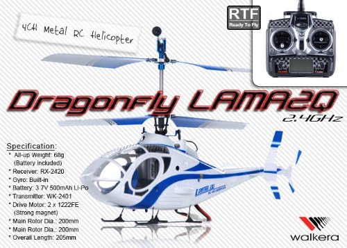 2.4GHz Walkera Dragonfly LAMA2Q 4-CH Metal RC Helicotper RTF w/ Digital 2.4Ghz Transmitter Palm size helicopter equipped with an advanced radio system and metal upgrades.