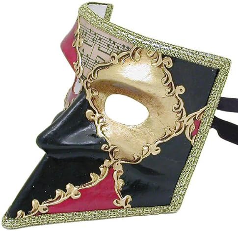 Music Paper and Black Bauta Full Face Venetian Masquerade Mask