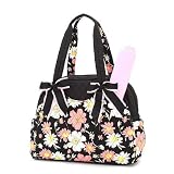 Belvah Quilted Floral 2pc. Diaper Tote Bag (Black/Pink)