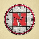 NEBRASKA CORNHUSKERS 12 Stunning Hand Painted Team Logo & Colors ART-GLASS CLOCK