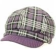 Wool Square Plaid Ribbed Knit Newsboy Cap Hat Purple