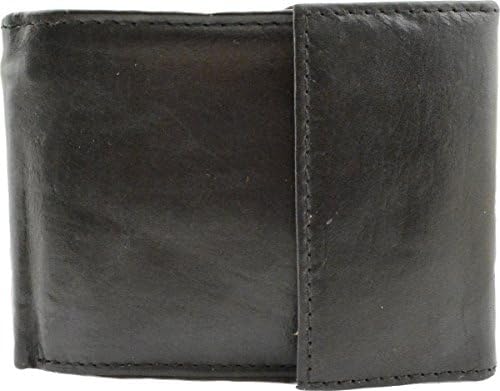 Mens Black Lambskin Genuine Leather Velcro Closure Bifold Wallet