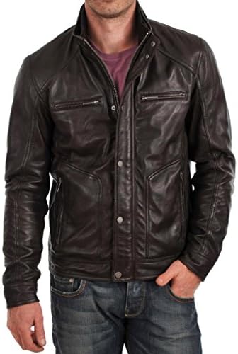 Leather Bomber Men's Motorcycle Biker Lambskin Leather Jacket Medium Black