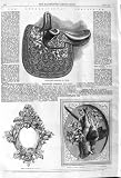 1862 EMBROIDERED SIDESADDLE CARVED FRAME HARE PHEASANT
