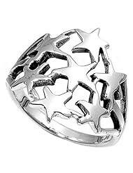Sterling Silver Womans Thick Star Sky Ring Polished Comfort Fit 925 Band 19mm