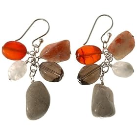 Handmade White Moonstone, Grey Quartz and Red Carnelian Beaded Earrings With... by Moonstone Birthstones