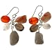 Handmade White Moonstone, Grey Quartz & Red Carnelian Beaded Earrings With Sterling Silver