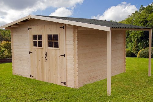 Abri de jardin bois 28mm 9.90m² + bûcher (Montage disponible)