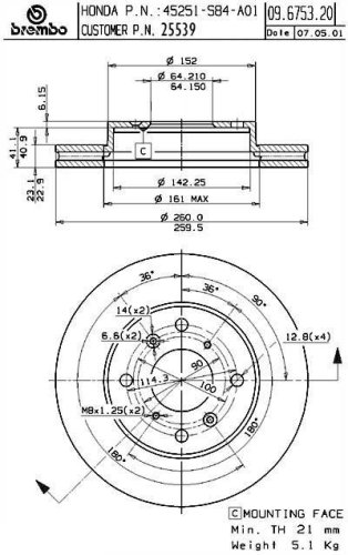 Brembo 25539 Front Disc Brake Rotor