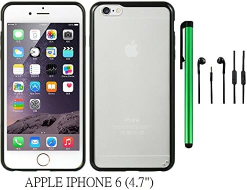 APPLE IPHONE 6 (4.7") FUSION Phone Case - Premium CANDY TPU EMBED TINTED PC Design Protector Cover Case + 3.5MM Stereo Earphones + 1 of New Metal Stylus Touch Screen Pen (BLACK)