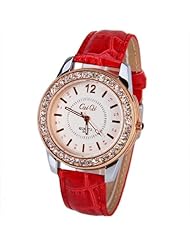 Caiqi Female Leather Band Quartz Wrist Watch Diamond Round Dial Table Gift 596 (4 Pcs)
