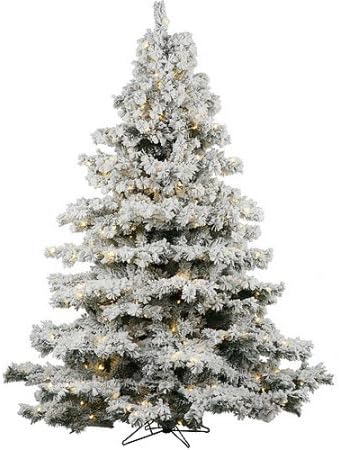 Pre-Lit 4.5' x 44" Alaskan Dura-Lit Artificial Christmas Tree, Flocked White on Green, Clear Lights 44.00 x 44.00 x 54.00 Inches