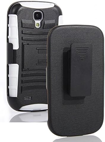 Zone Shop (TM) Samsung Galaxy S4 Titan Dual Layer White Hard Shell Case Cover Holster Pack for Samsung Galaxy S4 with Kickstand and Locking Swivel Belt Clip for Samsung Galaxy S4 SIV S IV 4 GS4 i9500 by Zone Shop
